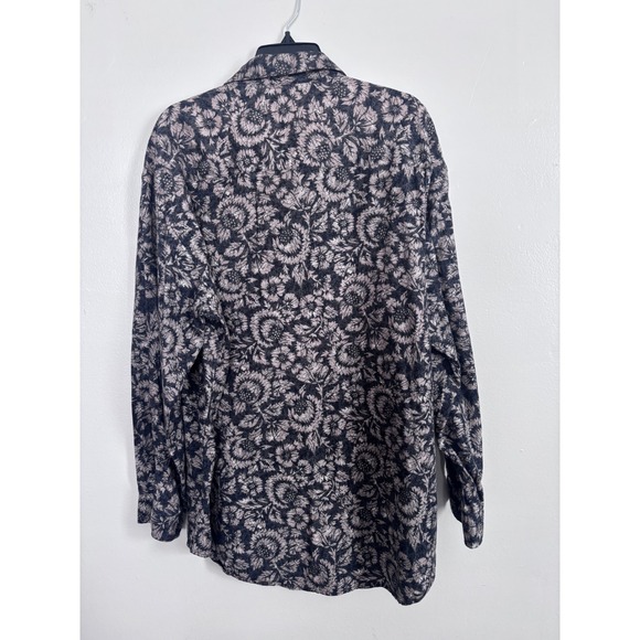 Perry Ellis Mens XL Long Sleeve Button Down Shirt Floral Print Black Tan Cotton - Picture 2 of 5